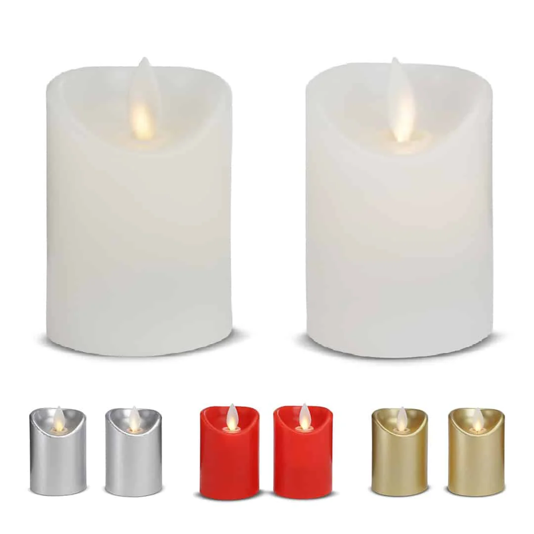 LED stearinlys - 2 stk. - 7 cm - m/3D flamme - (flere farver)