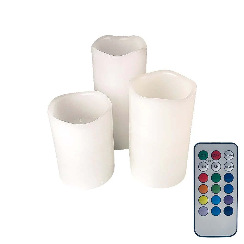 LED stearinlys - 3 stk. - 15/12/10 cm - m/fjernbetjening - 12 forskellige farver - Image 2