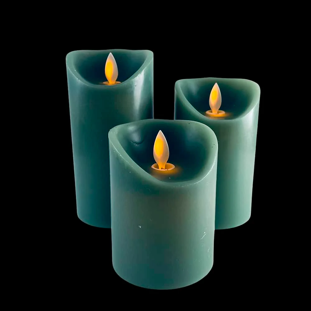 LED blok stearinlys - 3 stk. - 12/15/17 cm - m/3D flamme - (Flere farver) - Image 10