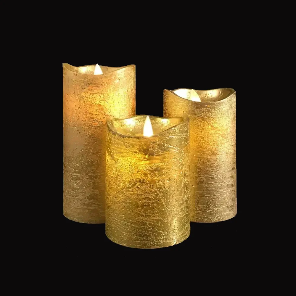 LED blok stearinlys - 3 stk. - 12/15/17 cm - m/3D flamme - (Flere farver) - Image 19