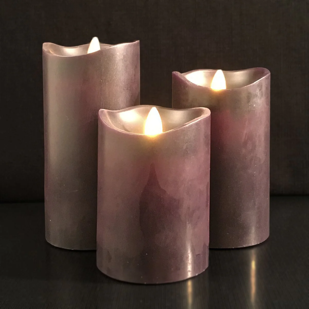 LED blok stearinlys - 3 stk. - 12/15/17 cm - m/3D flamme - (Flere farver) - Image 2