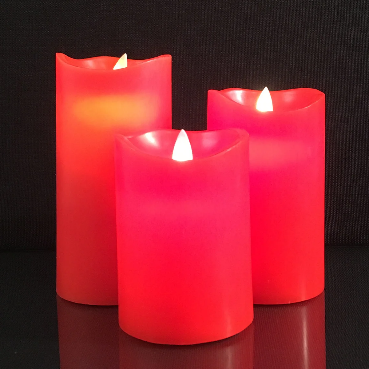 LED blok stearinlys - 3 stk. - 12/15/17 cm - m/3D flamme - (Flere farver) - Image 3