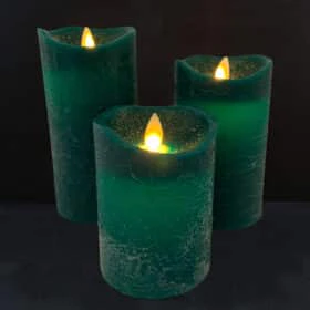 LED blok stearinlys - RUSTIK - 3 stk. - 10/12,5/15 cm - m/3D flamme - (flere farver) - Image 11