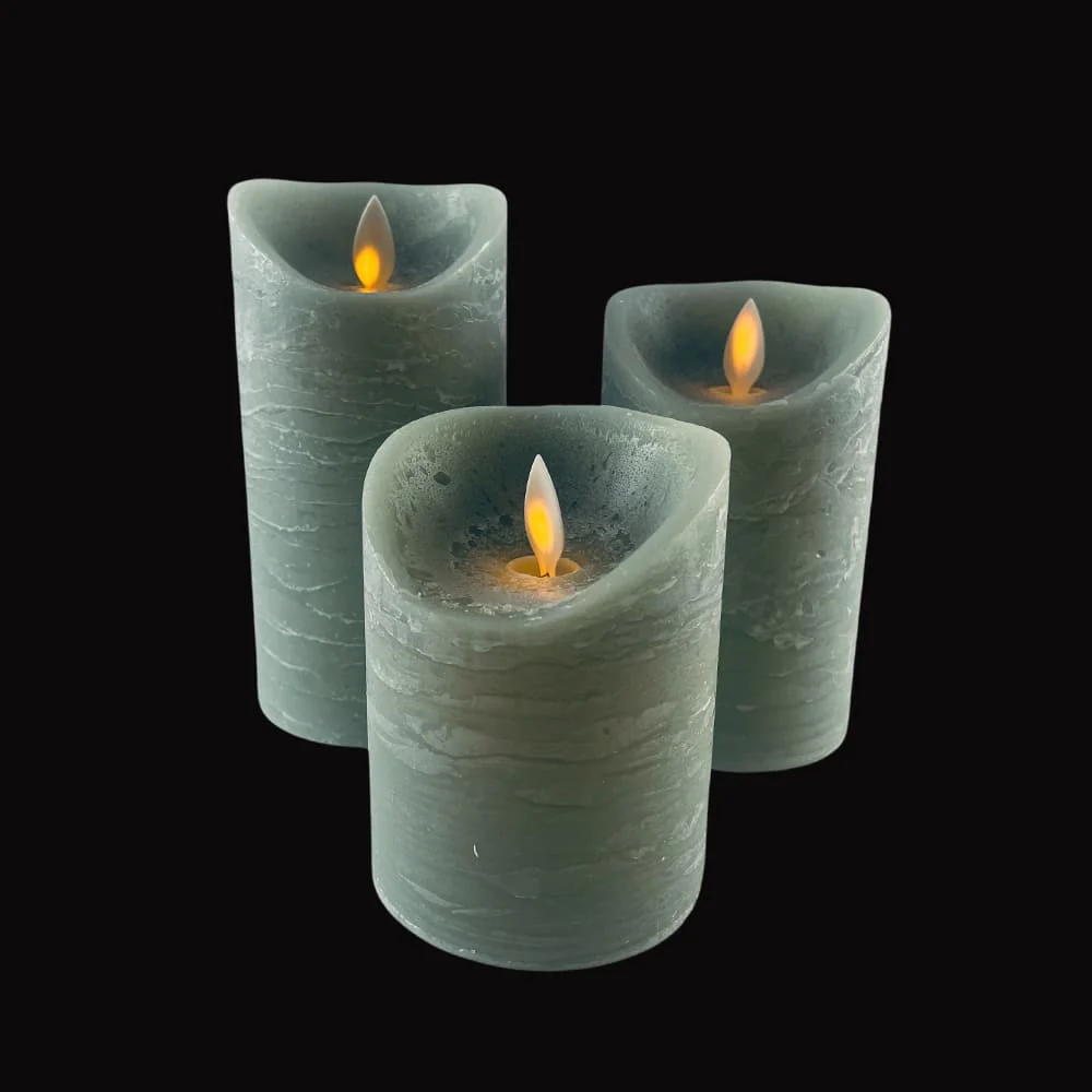LED blok stearinlys - RUSTIK - 3 stk. - 10/12,5/15 cm - m/3D flamme - (flere farver) - Image 14