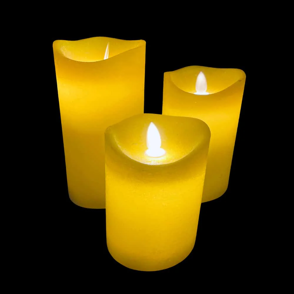 LED blok stearinlys - RUSTIK - 3 stk. - 10/12,5/15 cm - m/3D flamme - (flere farver) - Image 15