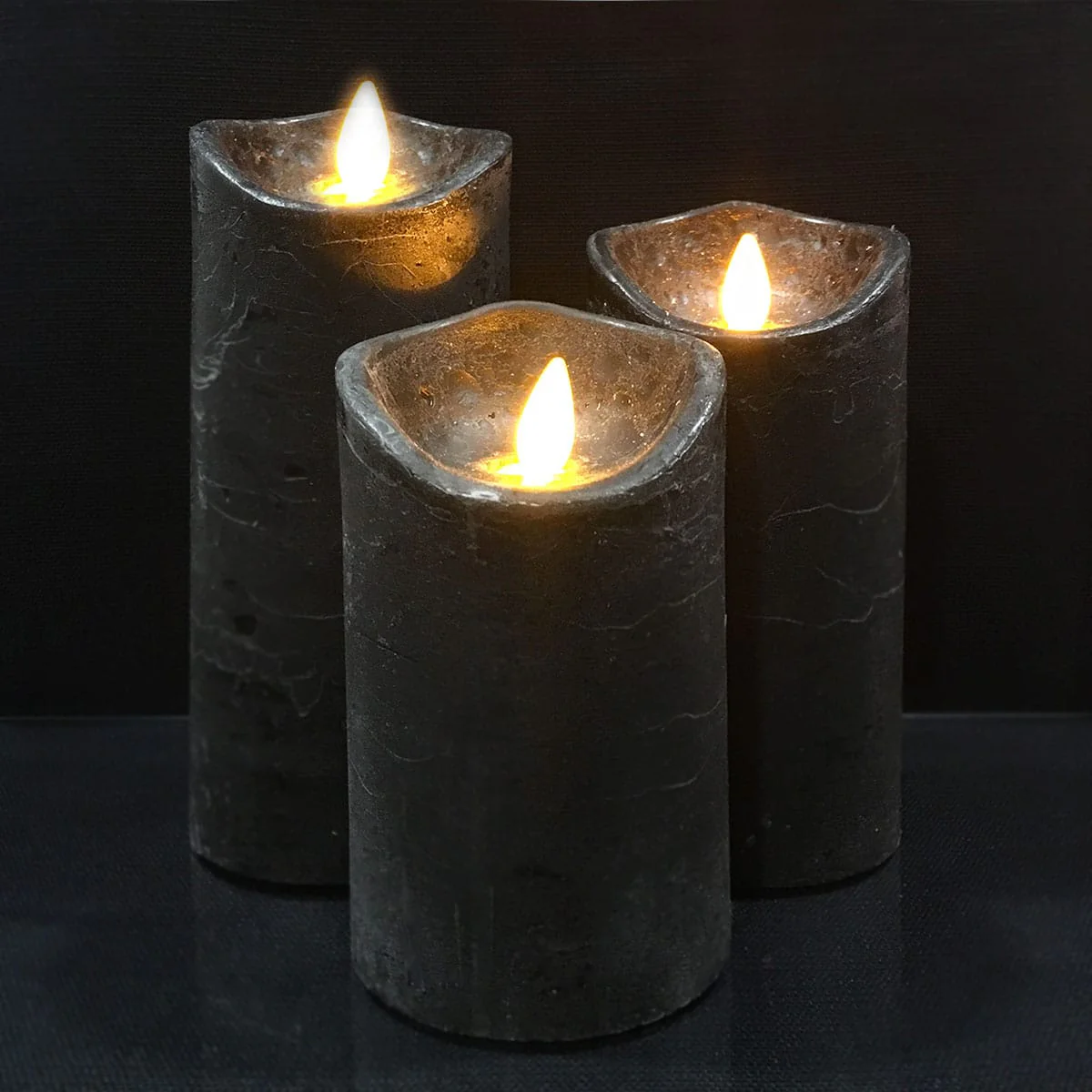 LED blok stearinlys - RUSTIK - 3 stk. - 10/12,5/15 cm - m/3D flamme - (flere farver) - Image 16