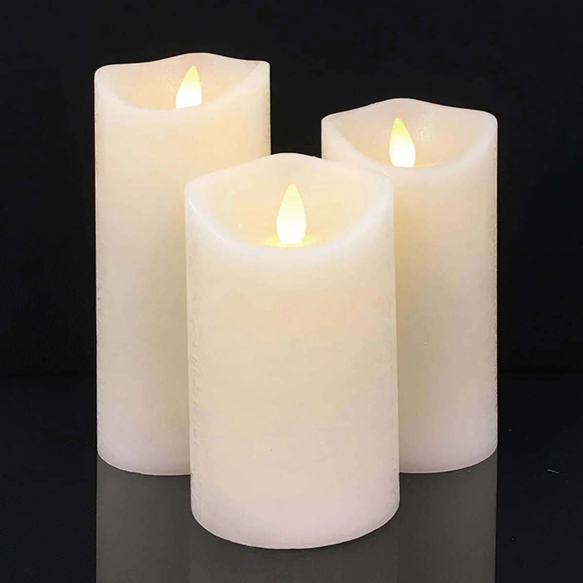 LED blok stearinlys - RUSTIK - 3 stk. - 10/12,5/15 cm - m/3D flamme - (flere farver) - Image 17