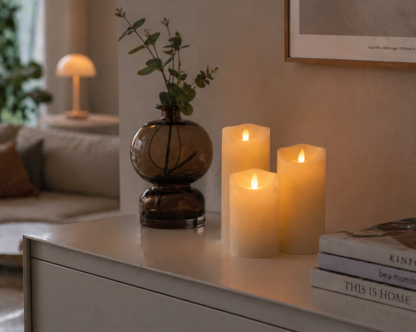 LED blok stearinlys - RUSTIK - 3 stk. - 10/12,5/15 cm - m/3D flamme - (flere farver) - Image 2