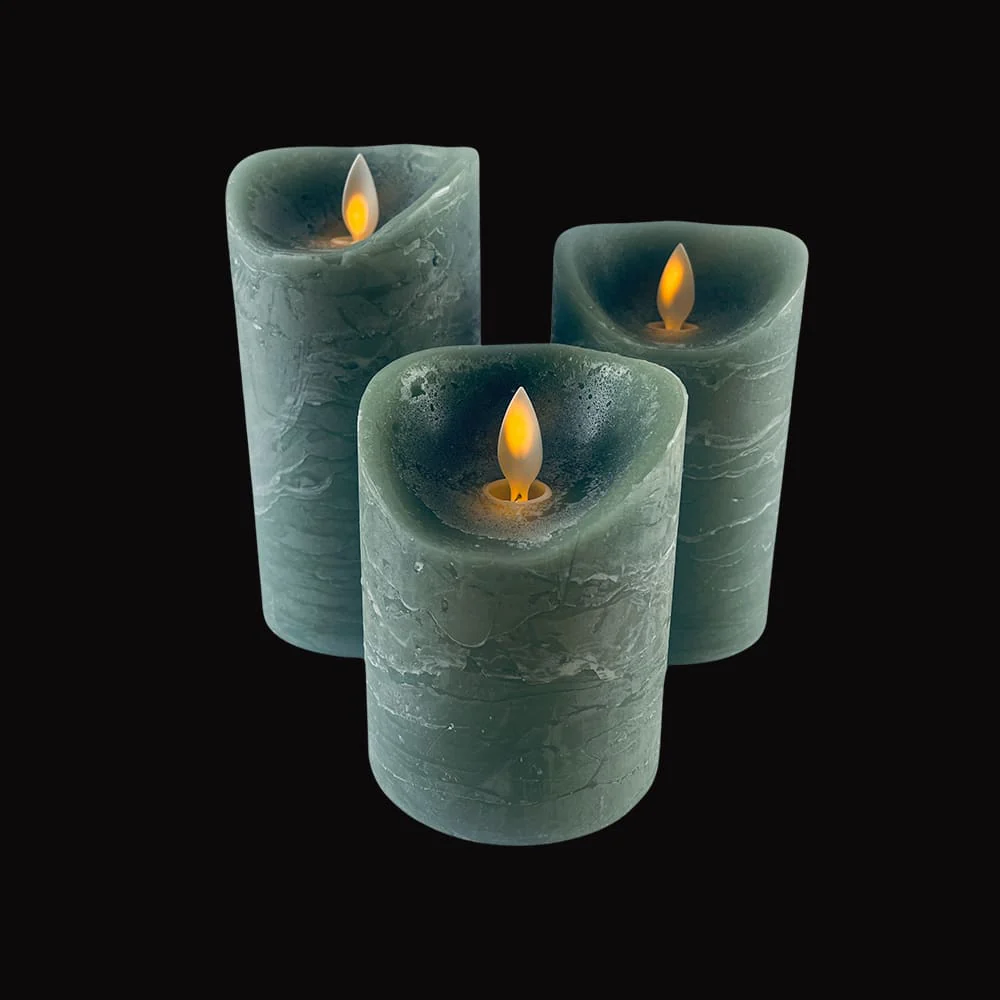 LED blok stearinlys - RUSTIK - 3 stk. - 10/12,5/15 cm - m/3D flamme - (flere farver) - Image 20