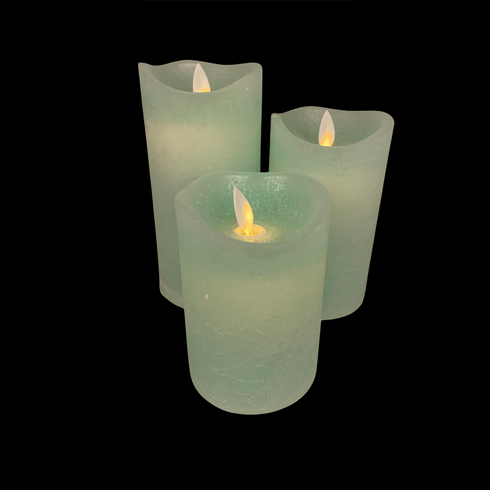 LED blok stearinlys - RUSTIK - 3 stk. - 10/12,5/15 cm - m/3D flamme - (flere farver) - Image 23