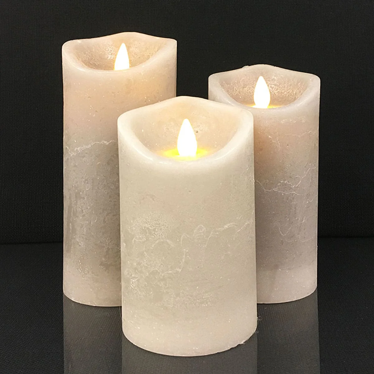 LED blok stearinlys - RUSTIK - 3 stk. - 10/12,5/15 cm - m/3D flamme - (flere farver) - Image 26
