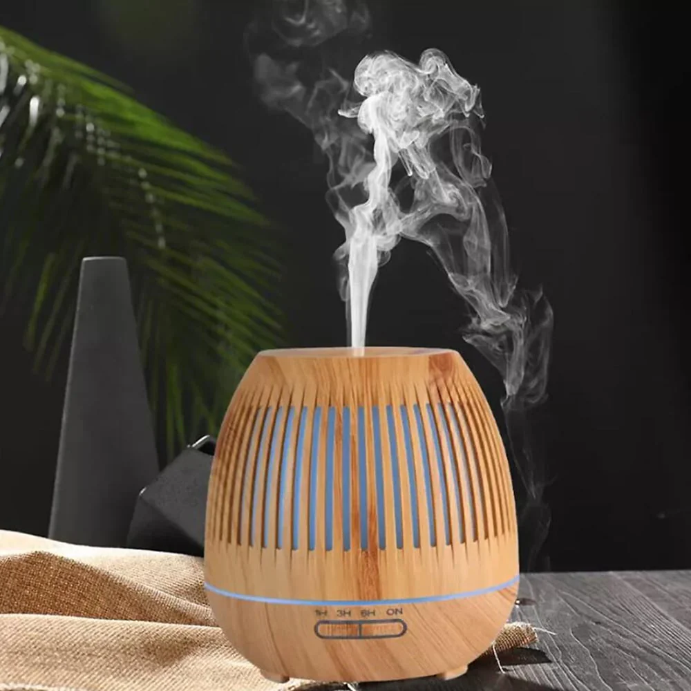 Aroma Diffuser 400 ML m/fjernbetjening - Stilren i brunt og lyst træ - - Image 2