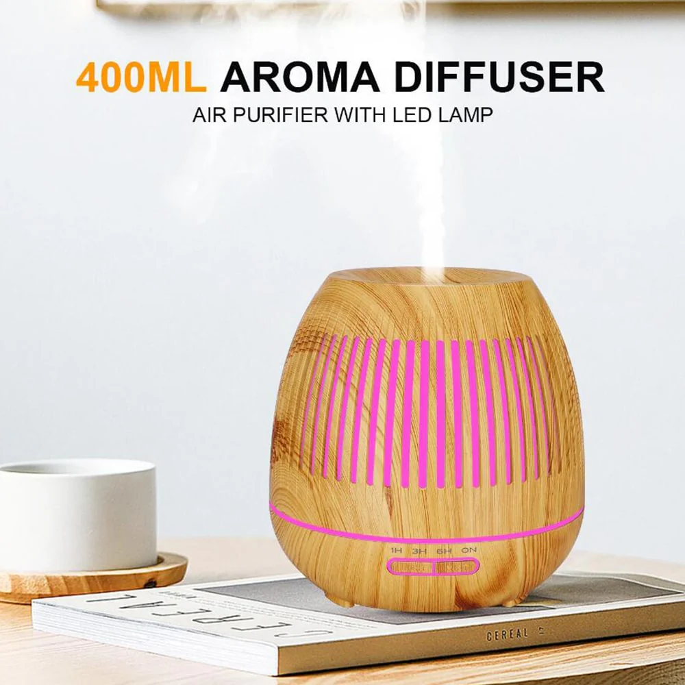 Aroma Diffuser 400 ML m/fjernbetjening - Stilren i brunt og lyst træ - - Image 5