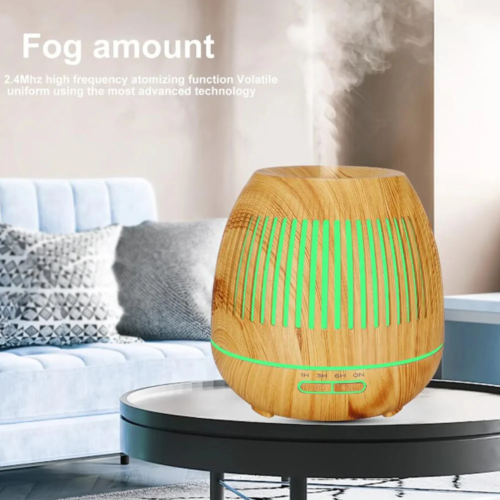 Aroma Diffuser 400 ML m/fjernbetjening - Stilren i brunt og lyst træ - - Image 9