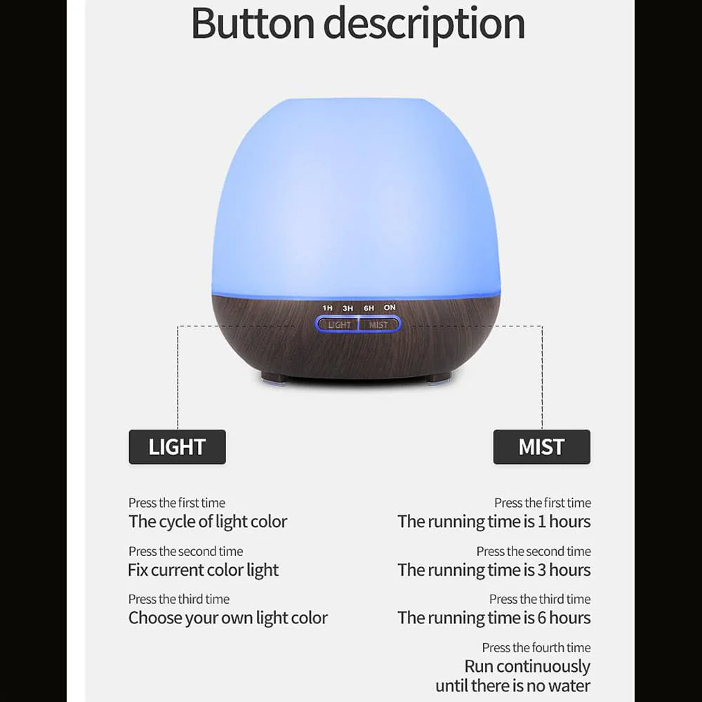 Aroma Diffuser 400 ML m/fjernbetjening - Stilren og smuk – 2 farver - - Image 3