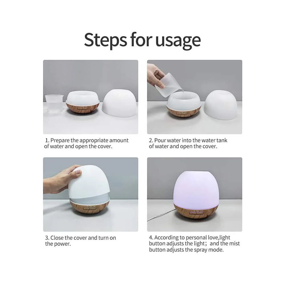 Aroma Diffuser 400 ML m/fjernbetjening - Stilren og smuk – 2 farver - - Image 9