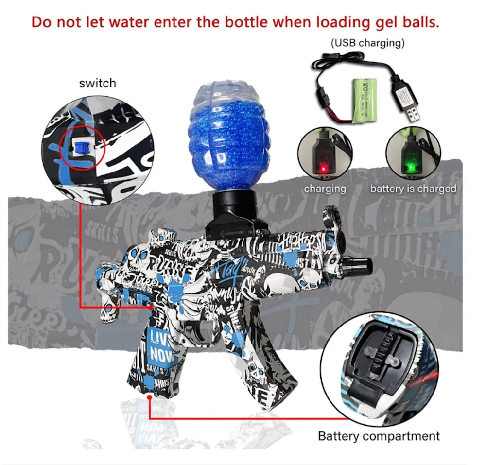 Gel Blaster Elektrisk Maskinpistol - inkl. gelékugler - rækkevidde på 20+ meter - (Ekstra stort batteri) - Image 7