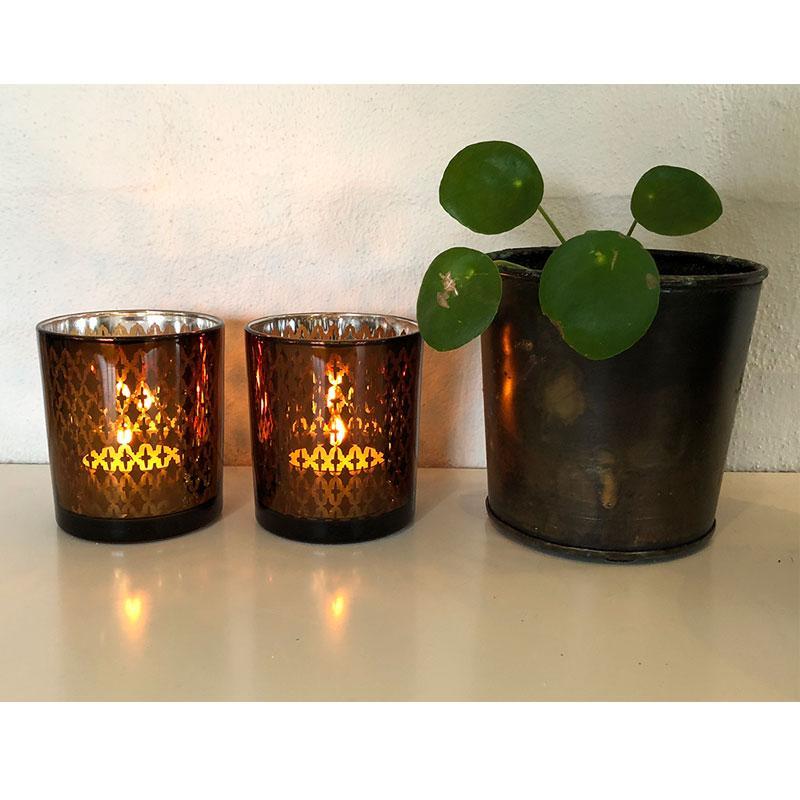 Fyrfadsstager i glas (2 stk.) kobber/sort fra SIA Home Fashion - Image 4
