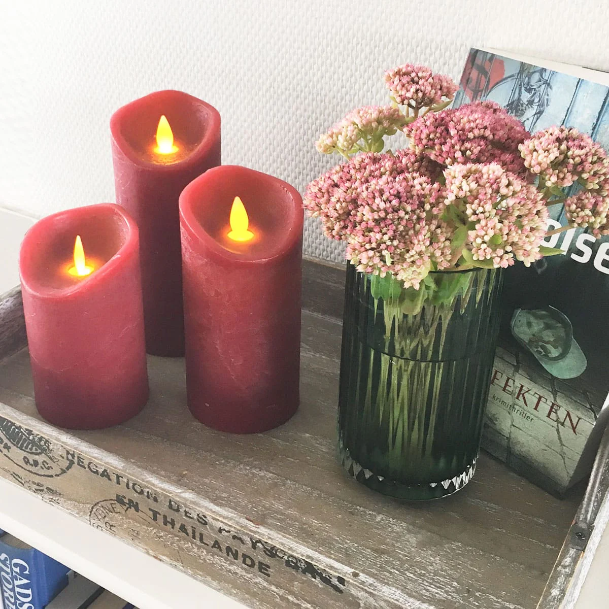 LED-Blok stearinlys m/fjernbetjening - Genopladelig - 3 stk. - 12/15/17 cm - m/3D flamme - Image 3
