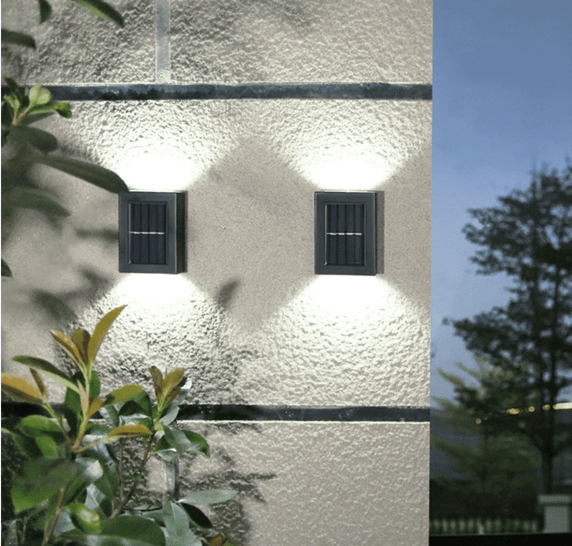 LED-solcelle Væglampe (up- downlight), 2 stk. rustfri stål eller sort
