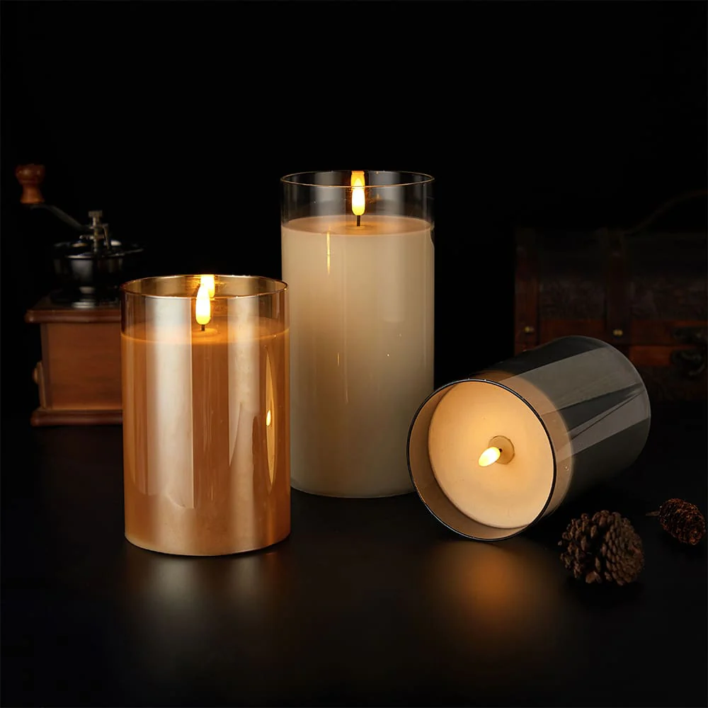 LED Stearinlys i Glas ø10 x 15 cm - Guld, Grå eller Hvid