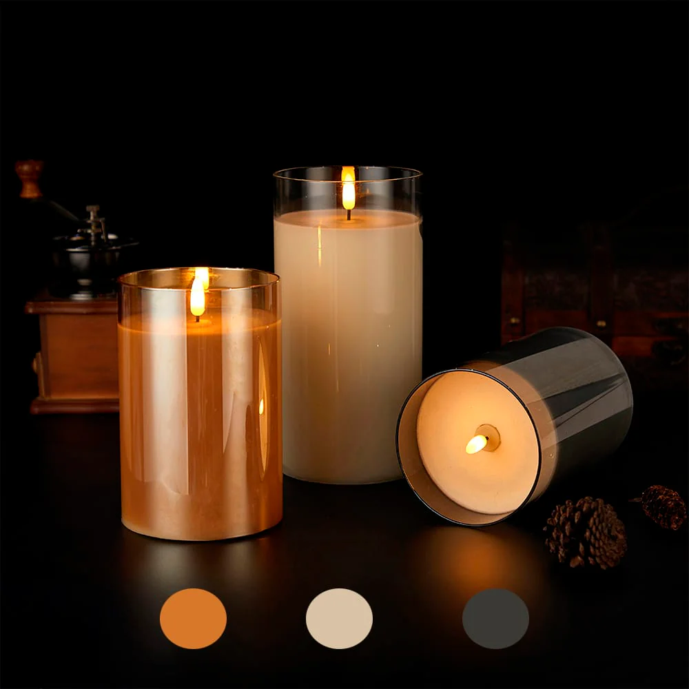 LED Stearinlys i Glas ø10 x 15 cm - Guld, Grå eller Hvid - Image 2