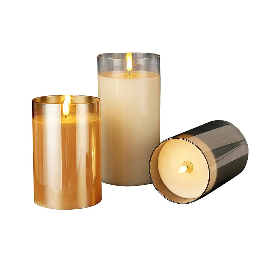 LED Stearinlys i Glas ø10 x 15 cm - Guld, Grå eller Hvid - Image 3