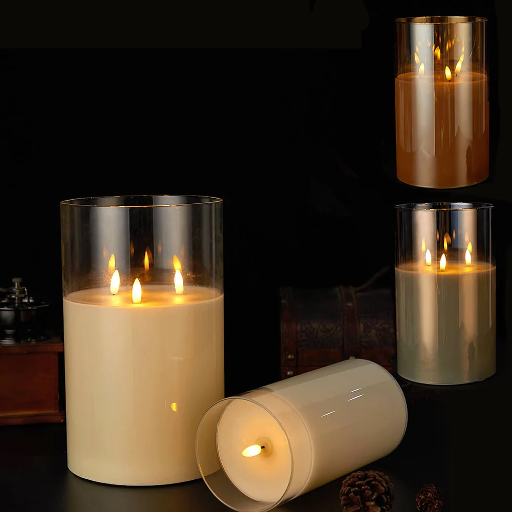 LED Stearinlys med 3 flammer -1 stk. – Ø15 x 25 cm - Guld, Grå eller Hvid