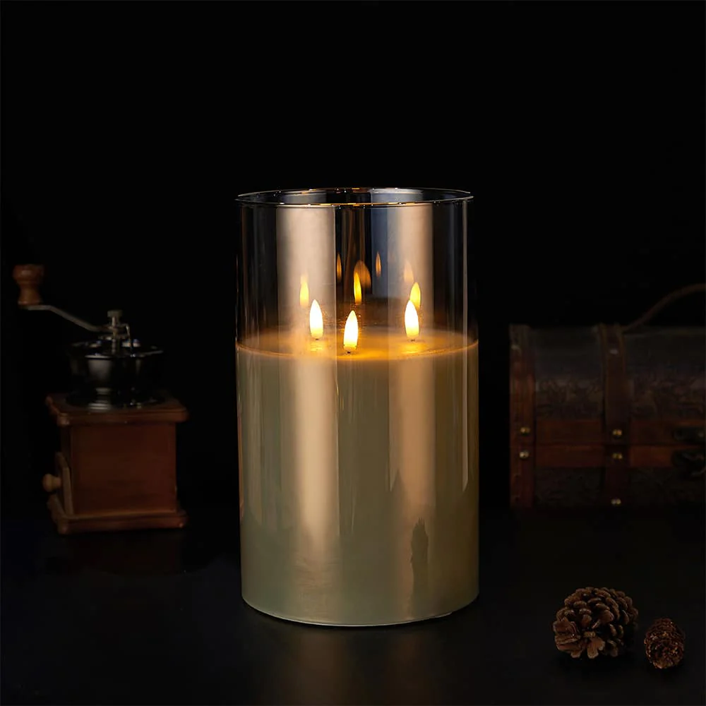 LED Stearinlys med 3 flammer -1 stk. – Ø15 x 25 cm - Guld, Grå eller Hvid - Image 3