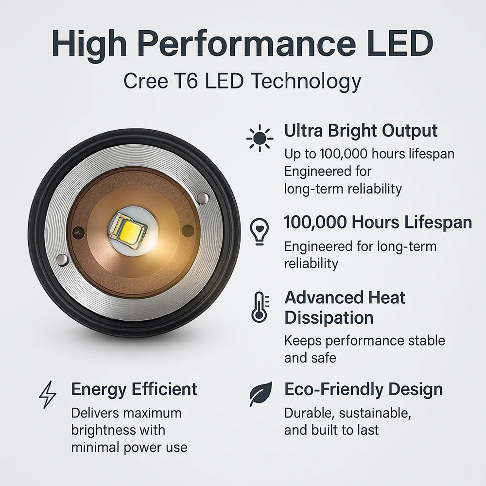 Taclight LED zoom lommelygte (vandtæt og stødsikker) m/5 funktioner - Image 3