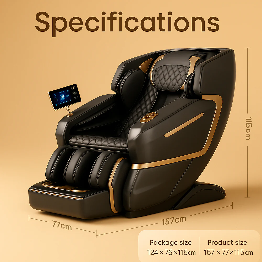 Massagestol 4D Luksus Pro+ med SL-teknologi, Varmeterapi, Stemme Kontrol & Touchskærm - Model M5 grå - Image 12
