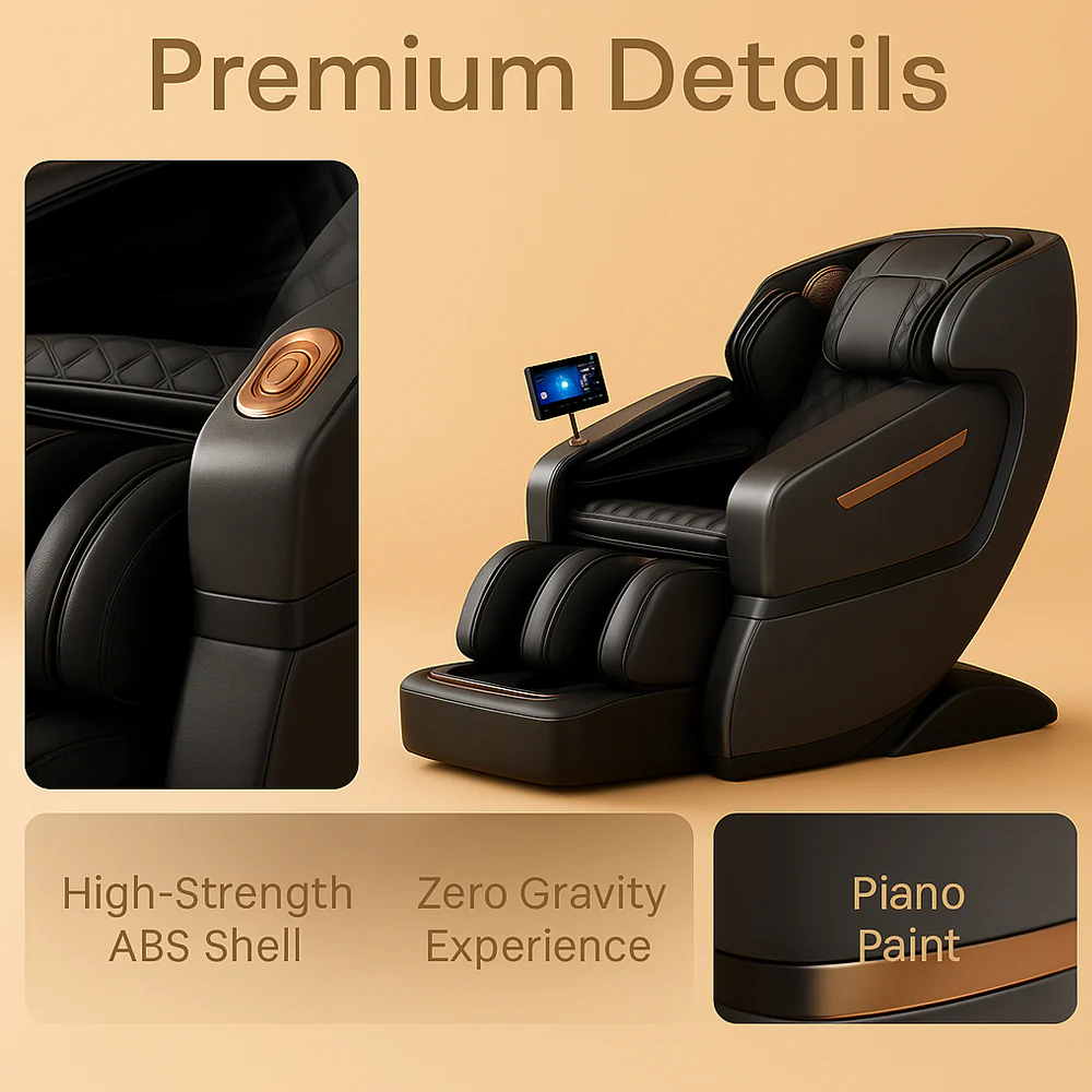 Massagestol 4D Luksus Pro+ med SL-teknologi, Varmeterapi, Stemme Kontrol & Touchskærm - Model M5 grå - Image 7