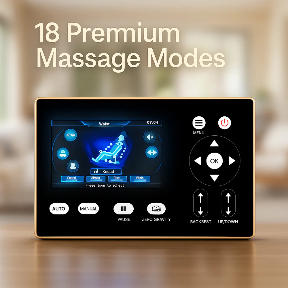 Massagestol 4D Luksus Pro+ med SL-teknologi, Varmeterapi, Stemme Kontrol & Touchskærm - Model M5 grå - Image 9