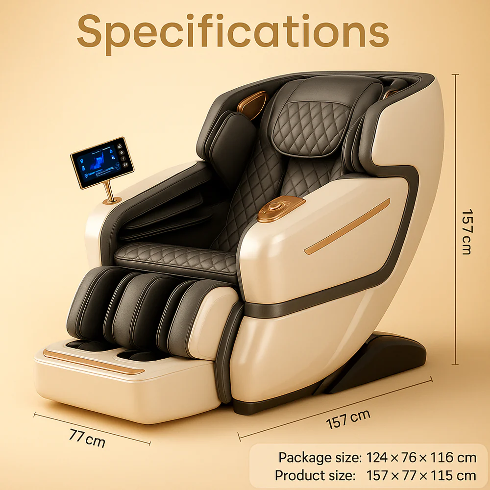 Massagestol 4D Luksus Pro+ med SL-teknologi, Varmeterapi, Stemme Kontrol & Touchskærm - Model M5 hvid - Image 14