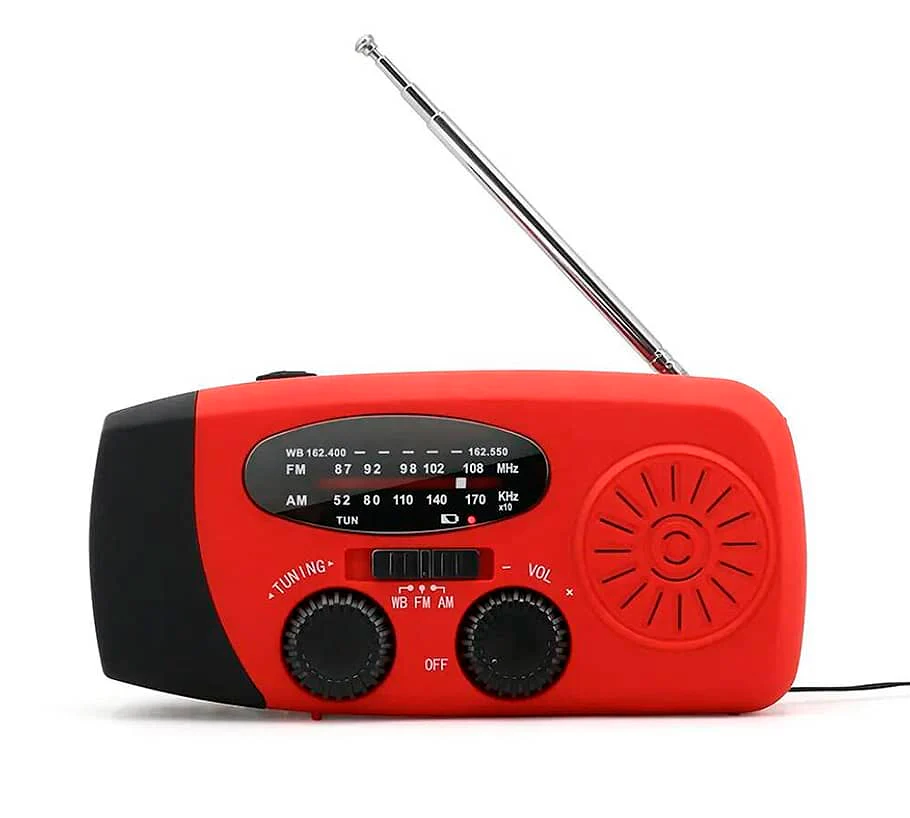 Nødradio FM/AM m/indbygget solceller, lygte, Powerbank & håndsving - Image 2
