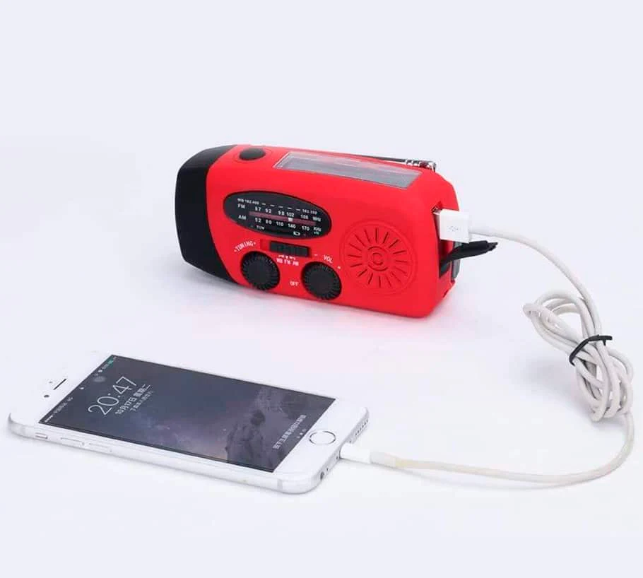 Nødradio FM/AM m/indbygget solceller, lygte, Powerbank & håndsving - Image 8