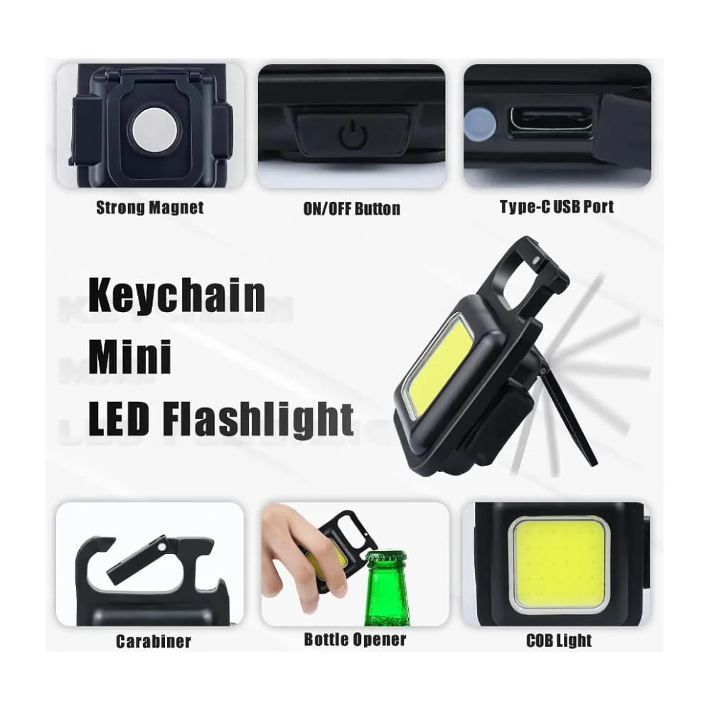 Nøglerings COB LED-lommelygte - genopladelig - 3 lys tilstande - - Image 5