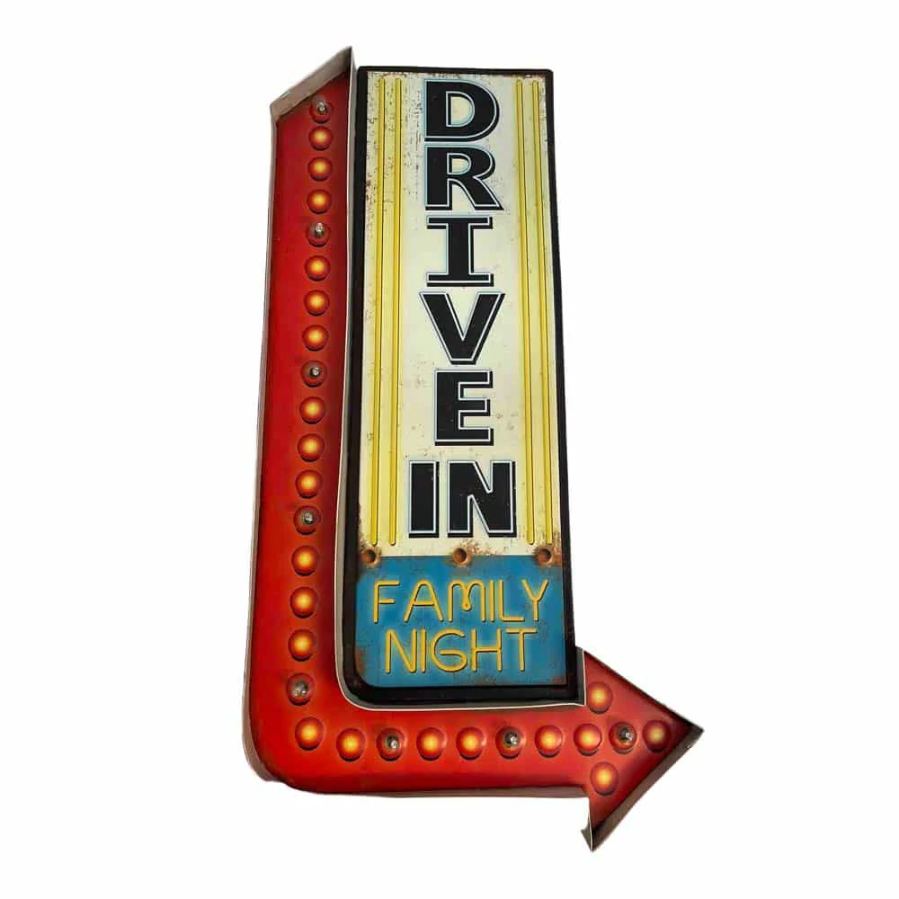 Retro Skilt DRIVE IN med lys