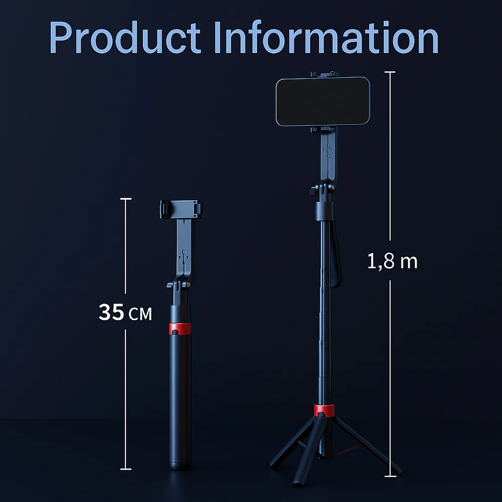 Selfiestick m/Intelligent Ansigtssporing inkl. lys (følger dig automatisk når du bevæger dig) - Q185 - Image 6