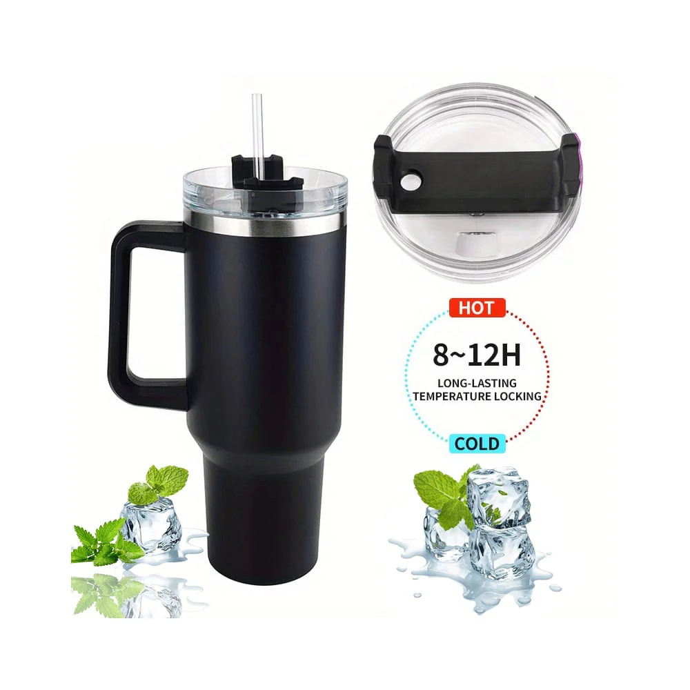 Tumbler termokop 1200 ml med håndtag, låg og sugerør (perfekt til kold/varm drikke) - Image 10