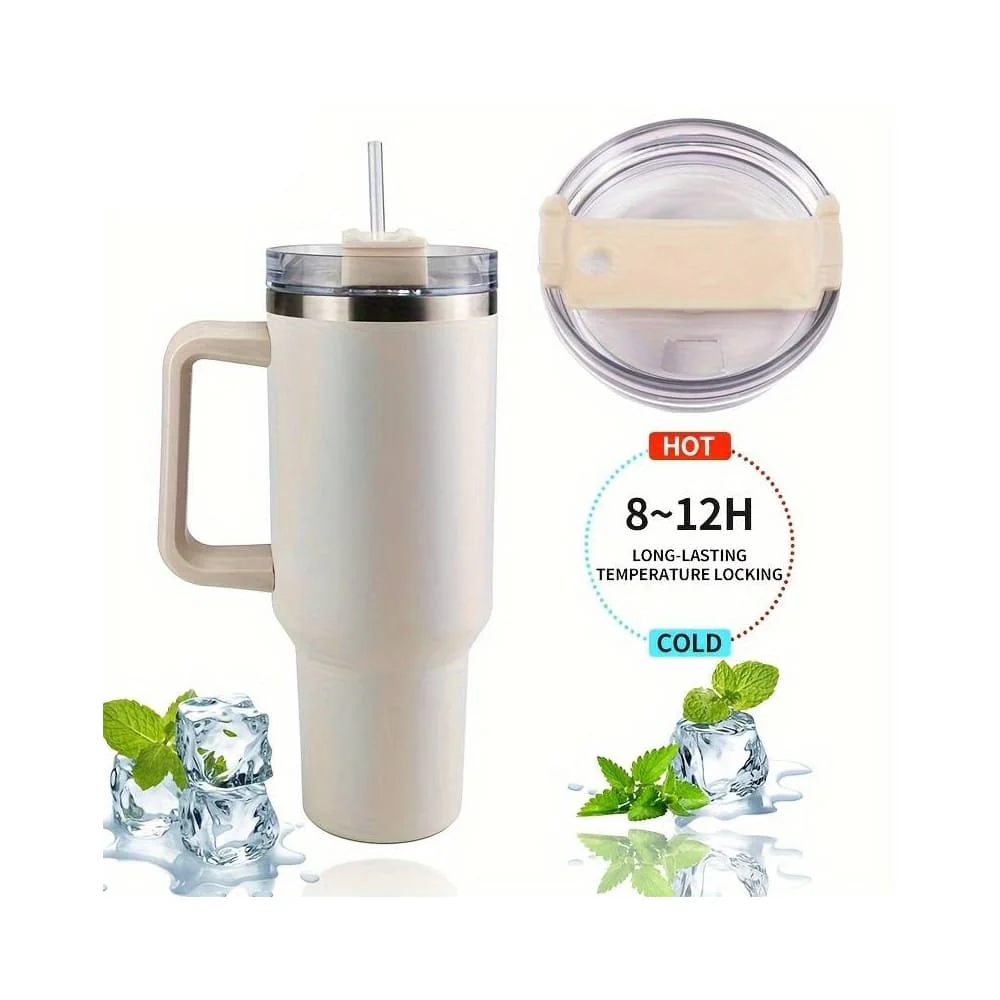Tumbler termokop 1200 ml med håndtag, låg og sugerør (perfekt til kold/varm drikke) - Image 11