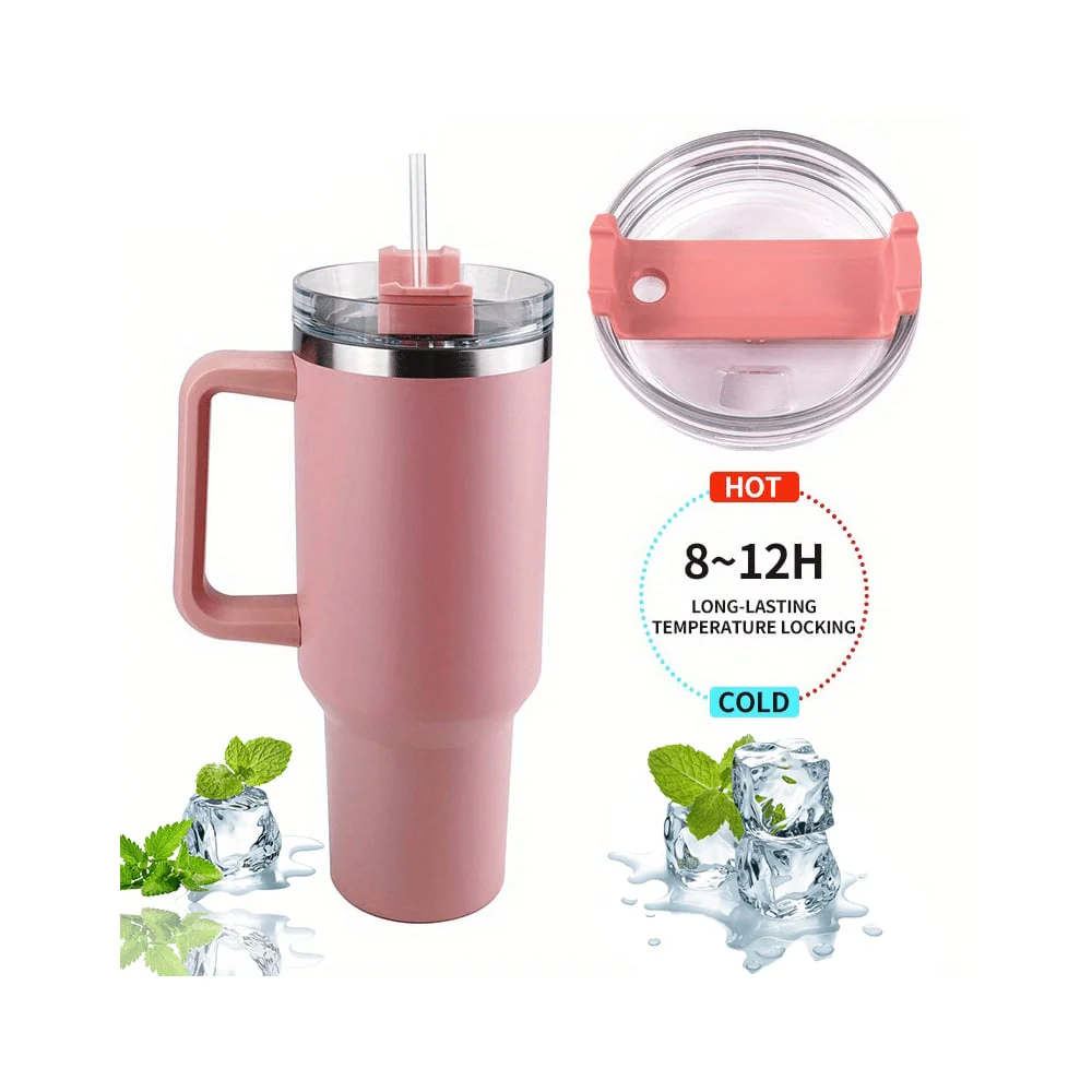 Tumbler termokop 1200 ml med håndtag, låg og sugerør (perfekt til kold/varm drikke) - Image 12