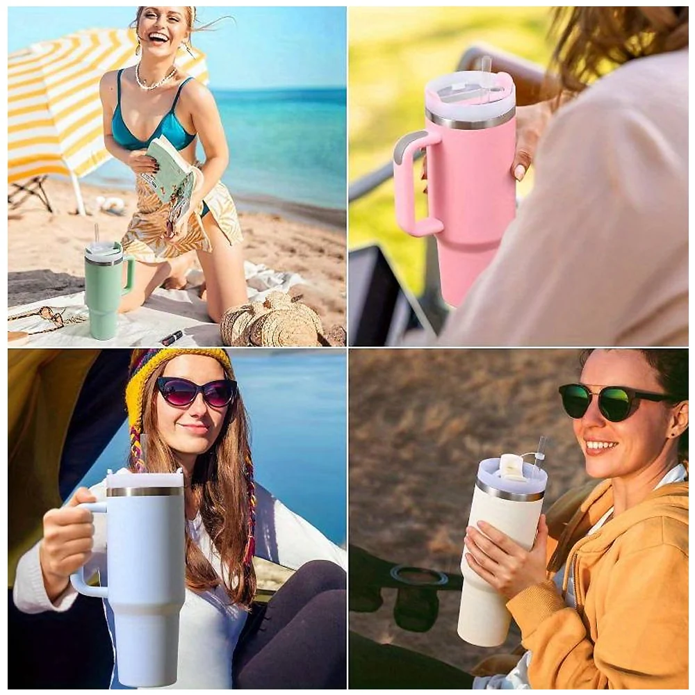 Tumbler termokop 1200 ml med håndtag, låg og sugerør (perfekt til kold/varm drikke) - Image 4