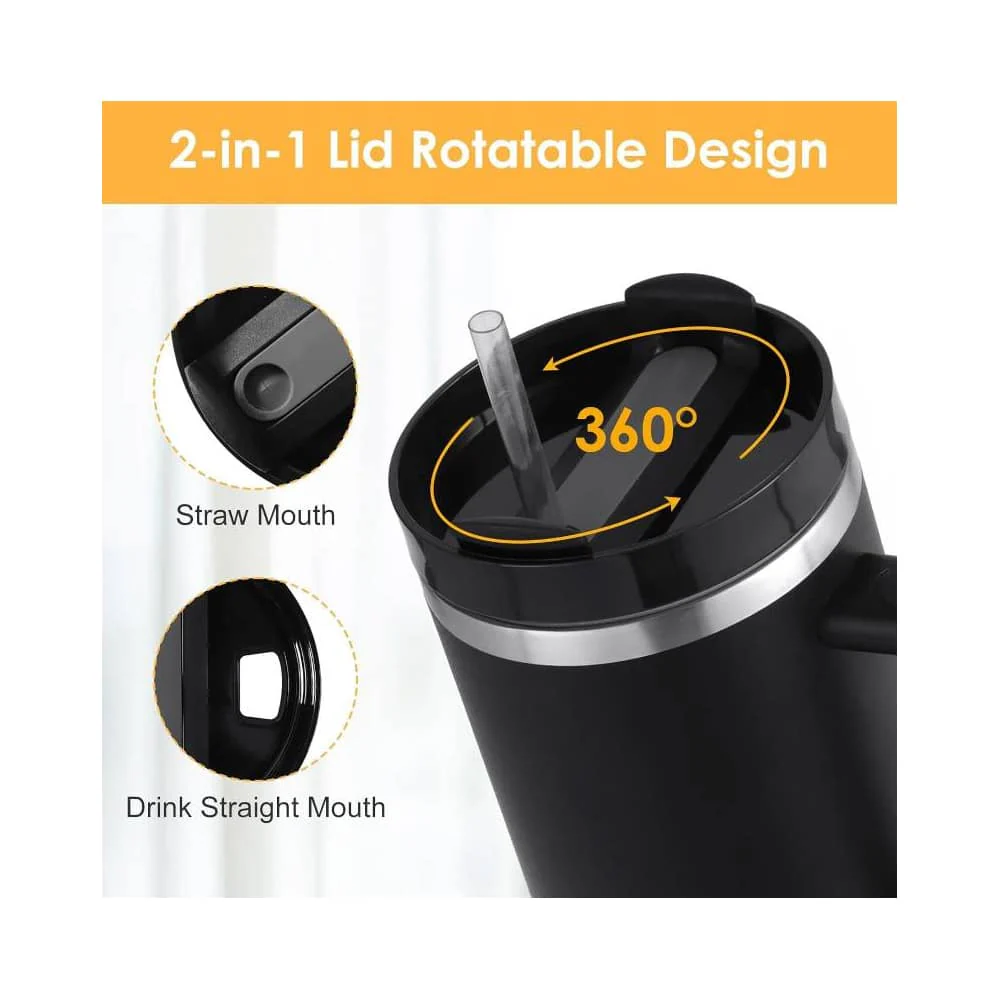 Tumbler termokop 1200 ml med håndtag, låg og sugerør (perfekt til kold/varm drikke) - Image 5