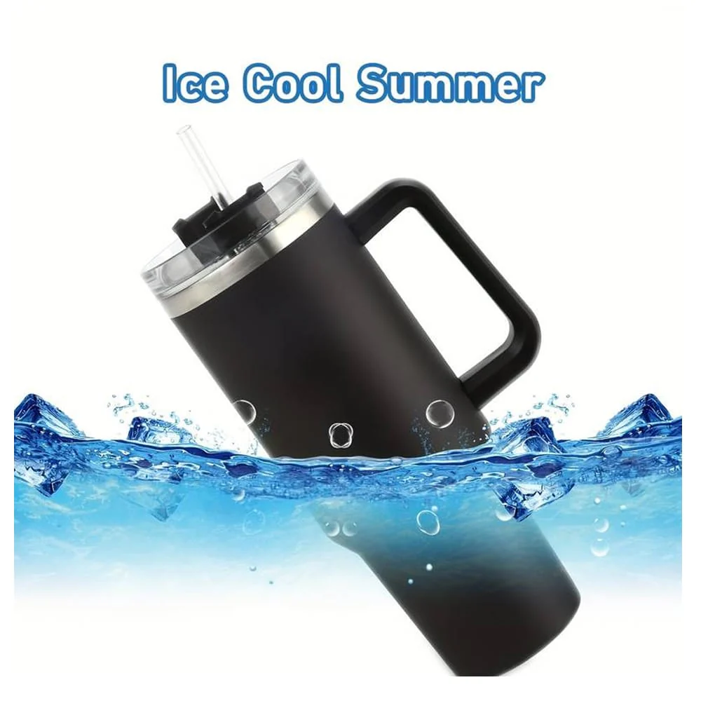Tumbler termokop 1200 ml med håndtag, låg og sugerør (perfekt til kold/varm drikke) - Image 7