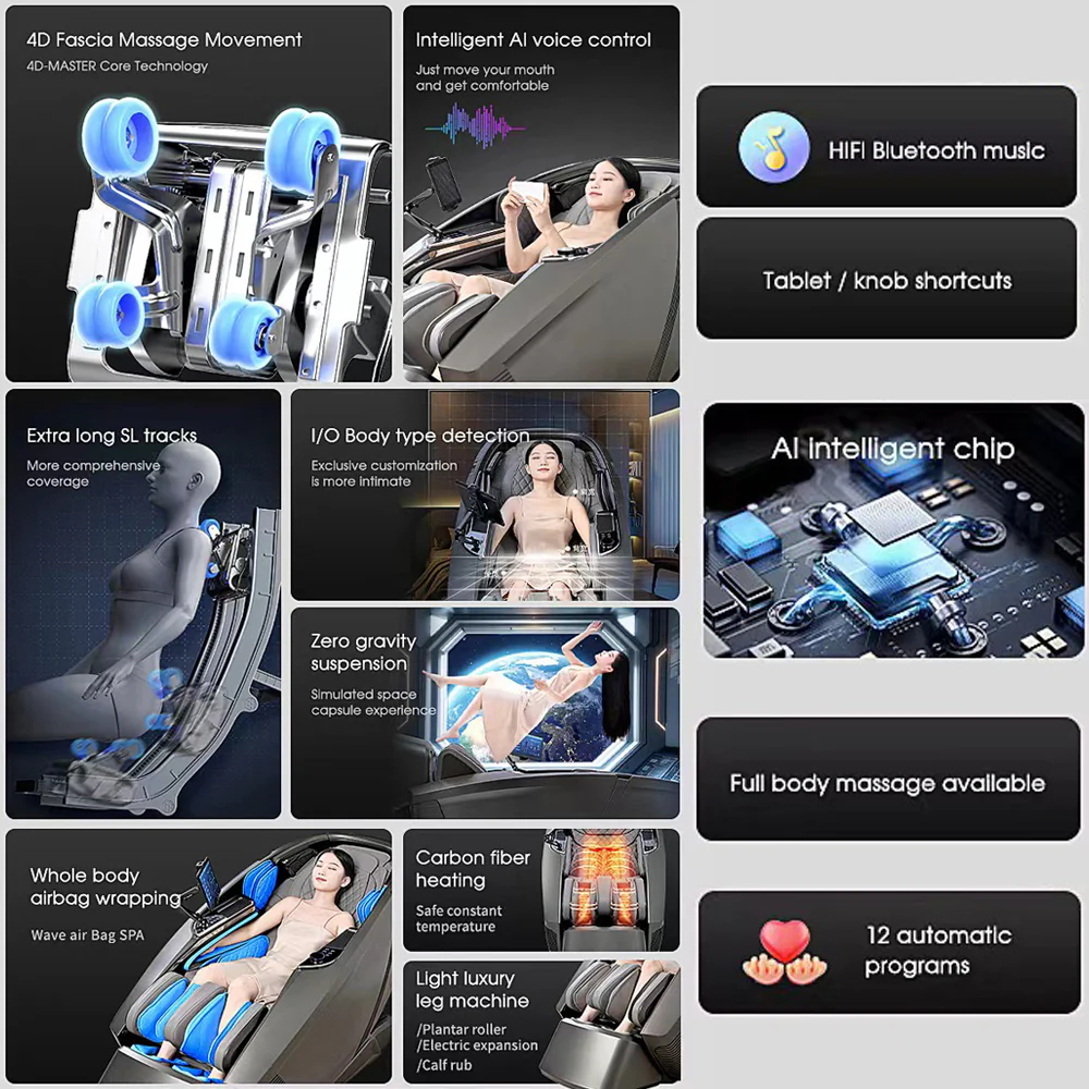 Massagestol 4D, Lux Pro med en af markedets bedste SL-skinner og intelligent AI-styring – Model 988F6 - Image 14